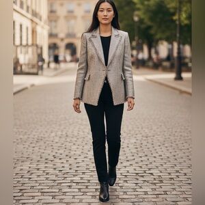 ELIE TAHARI‎ Jezebel SZ 4 Tweed Jacket Beige Champagne Edge English Countryside